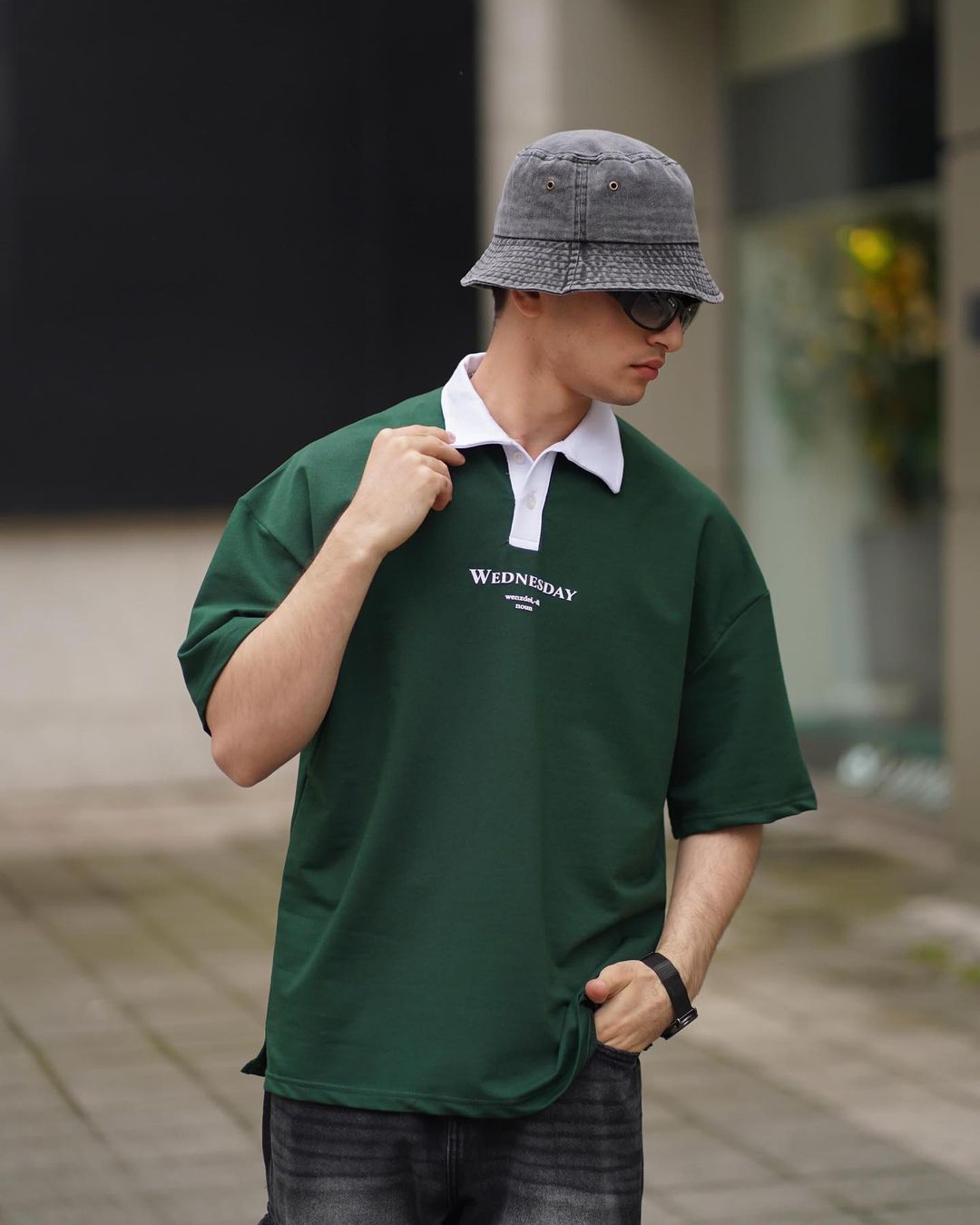 Wednesday Yazılı Polo Yaka Oversize T-shirt